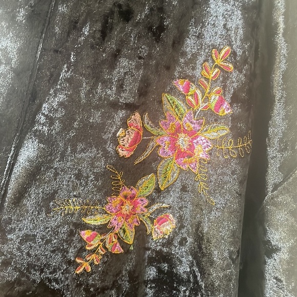 Gypsy Hearts Crushed Velvet Embroidered Asian Inspired Floral Birds Kimono Robe - Picture 4 of 8